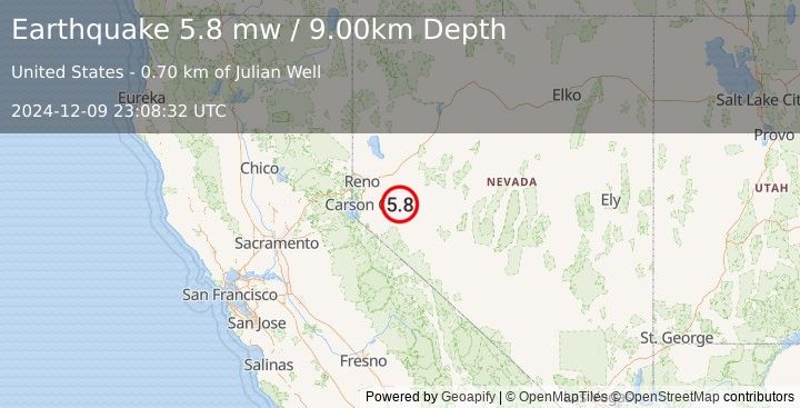 Earthquake 22 km NNE of Yerington, Nevada (5.8 mw) (2024-12-09 23:08:32 UTC)