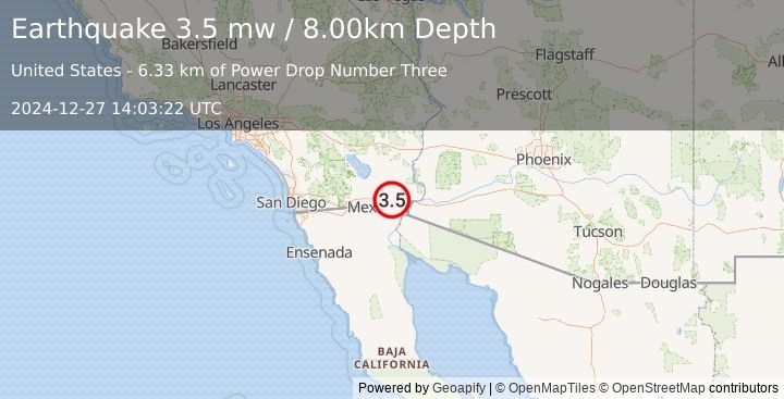 Earthquake 16 km NNW of Ejido Netzahualcóyotl, Mexico (3.5 mw) (2024-12-27 14:03:22 UTC)