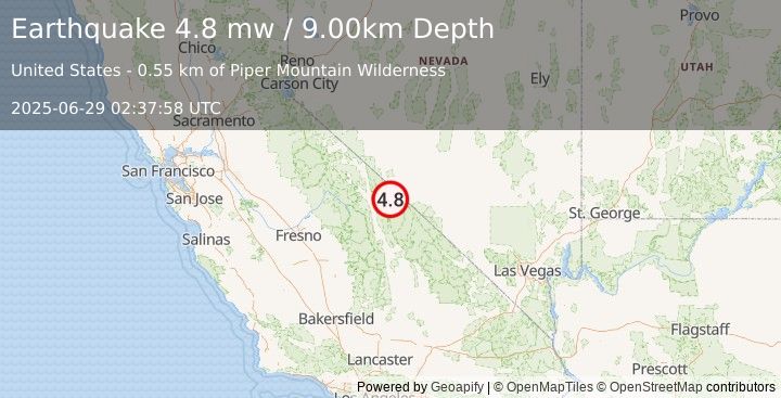 Earthquake 37 km ENE of Big Pine, California (4.8 mw) (2025-06-29 02:37:58 UTC)
