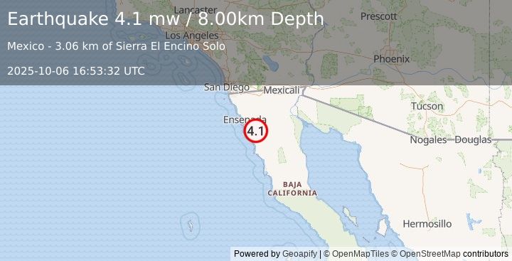 Earthquake 26 km ESE of Benito García (El Zorrillo), Mexico (4.1 mw) (2025-10-06 16:53:32 UTC)