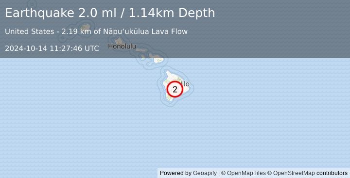 Earthquake 23 km W of Volcano, Hawaii (2.0 ml) (2024-10-14 11:27:46 UTC)