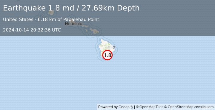 Earthquake 14 km ESE of Pāhala, Hawaii (1.8 md) (2024-10-14 20:32:36 UTC)