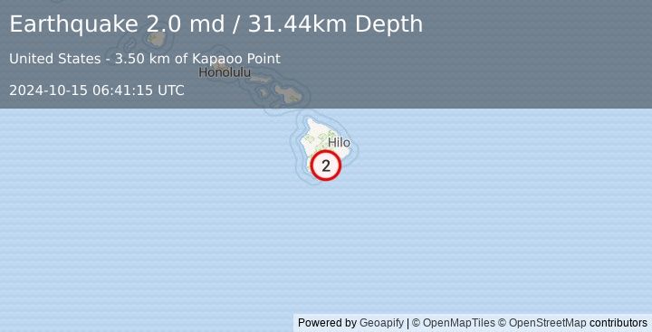 Earthquake 10 km ESE of Pāhala, Hawaii (2.0 md) (2024-10-15 06:41:15 UTC)