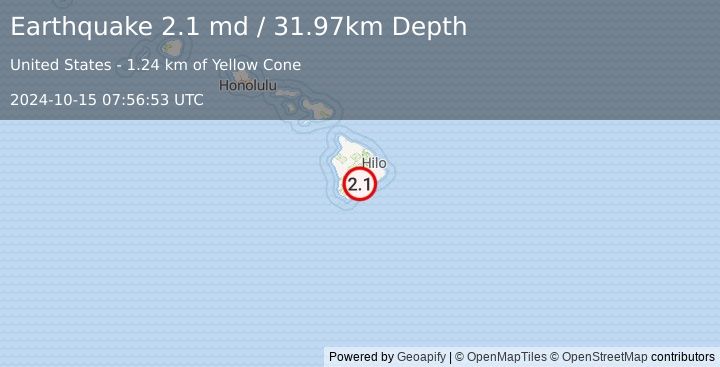 Earthquake 12 km NE of Pāhala, Hawaii (2.1 md) (2024-10-15 07:56:53 UTC)