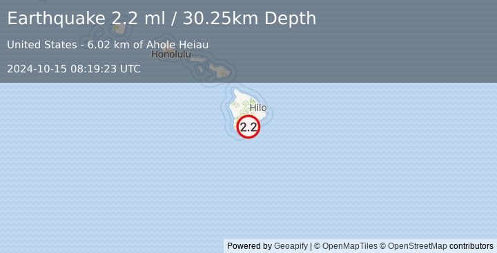 Earthquake 12 km SE of Pāhala, Hawaii (2.2 ml) (2024-10-15 08:19:23 UTC)