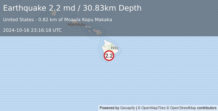 Earthquake 3 km SSW of Pāhala, Hawaii (2.2 md) (2024-10-16 23:16:18 UTC)