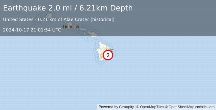 Earthquake 9 km SSE of Volcano, Hawaii (2.0 ml) (2024-10-17 21:01:54 UTC)