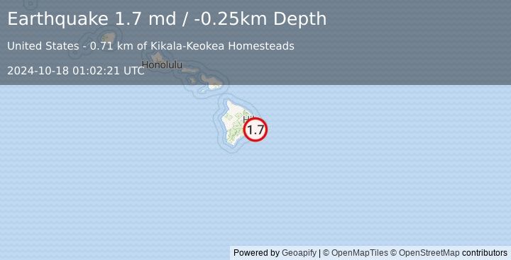 Earthquake 8 km SSW of Leilani Estates, Hawaii (1.7 md) (2024-10-18 01:02:21 UTC)