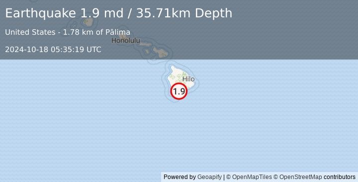 Earthquake 2 km WSW of Pāhala, Hawaii (1.9 md) (2024-10-18 05:35:19 UTC)