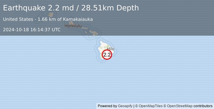 Earthquake 18 km NE of Pāhala, Hawaii (2.2 md) (2024-10-18 16:14:37 UTC)