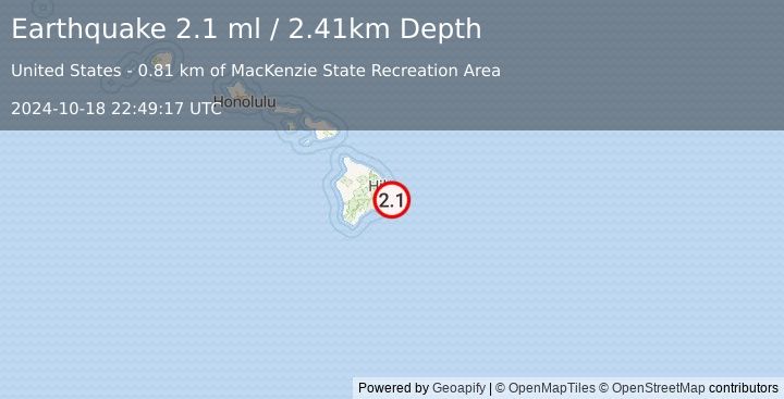 Earthquake 5 km ESE of Leilani Estates, Hawaii (2.1 ml) (2024-10-18 22:49:17 UTC)