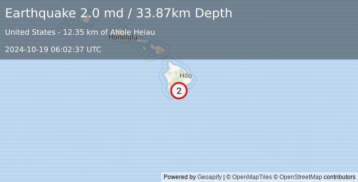 Earthquake 20 km SSE of Pāhala, Hawaii (2.0 md) (2024-10-19 06:02:37 UTC)