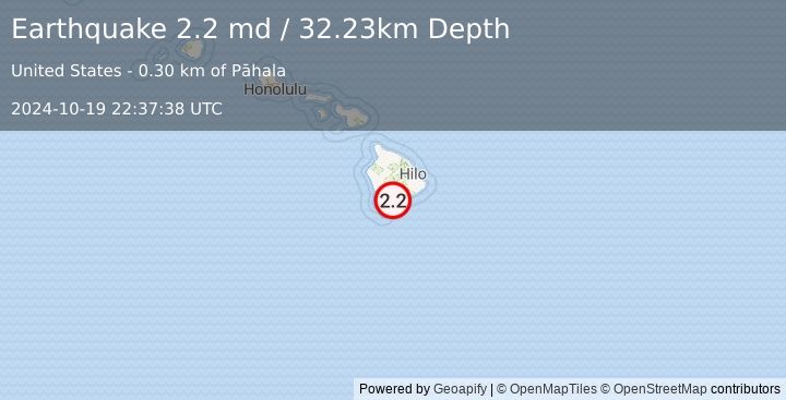 Earthquake 0 km SSW of Pāhala, Hawaii (2.2 md) (2024-10-19 22:37:38 UTC)