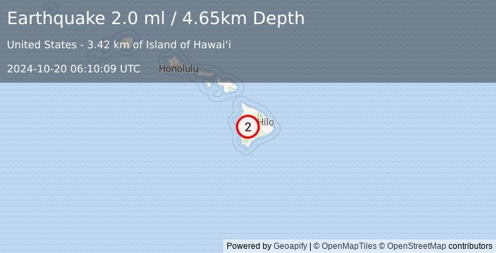 Earthquake 26 km ENE of Honaunau-Napoopoo, Hawaii (2.0 ml) (2024-10-20 06:10:09 UTC)