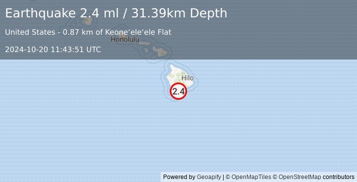 Earthquake 5 km S of Pāhala, Hawaii (2.4 ml) (2024-10-20 11:43:51 UTC)