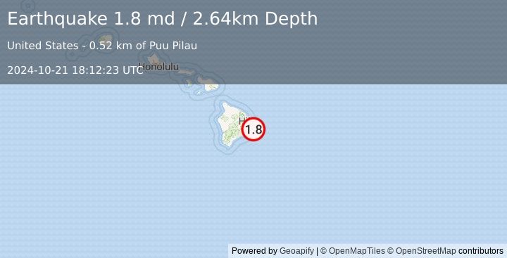 Earthquake 3 km E of Leilani Estates, Hawaii (1.8 md) (2024-10-21 18:12:23 UTC)