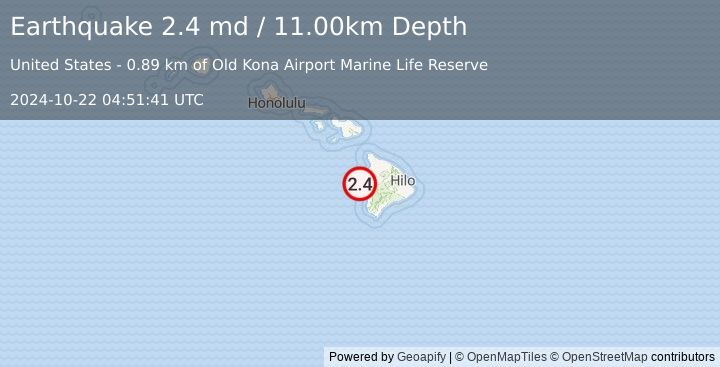 Earthquake 2 km WSW of Kailua-Kona, Hawaii (2.4 md) (2024-10-22 04:51:41 UTC)