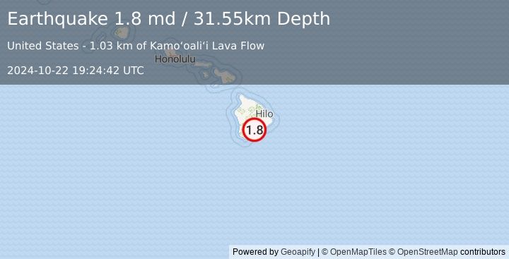 Earthquake 10 km ENE of Pāhala, Hawaii (1.8 md) (2024-10-22 19:24:42 UTC)