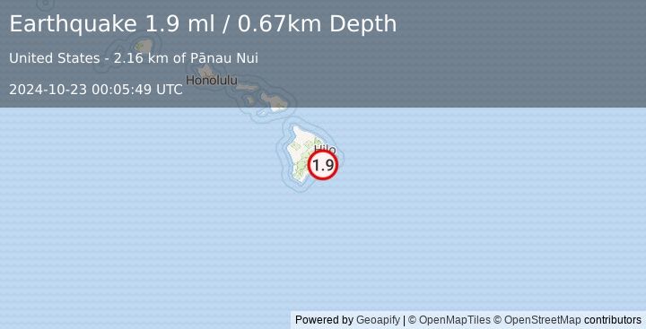 Earthquake 11 km S of Fern Forest, Hawaii (1.9 ml) (2024-10-23 00:05:49 UTC)