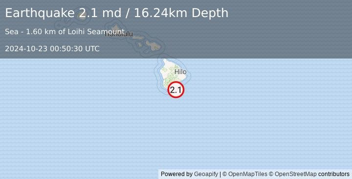 Earthquake 34 km ESE of Naalehu, Hawaii (2.1 md) (2024-10-23 00:50:30 UTC)