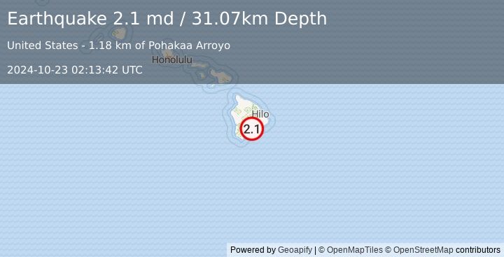 Earthquake 16 km ENE of Pāhala, Hawaii (2.1 md) (2024-10-23 02:13:42 UTC)