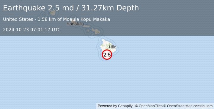 Earthquake 3 km SSW of Pāhala, Hawaii (2.5 md) (2024-10-23 07:01:17 UTC)