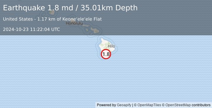 Earthquake 6 km S of Pāhala, Hawaii (1.8 md) (2024-10-23 11:22:04 UTC)