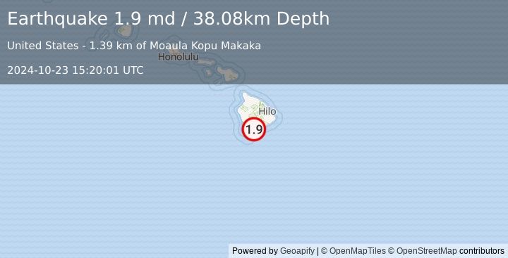 Earthquake 3 km SSW of Pāhala, Hawaii (1.9 md) (2024-10-23 15:20:01 UTC)