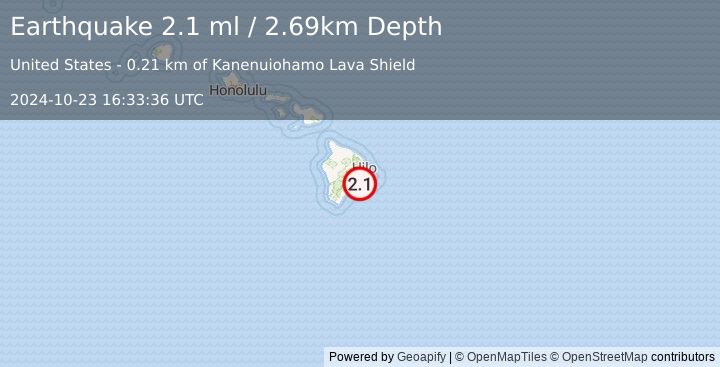 Earthquake 9 km SE of Volcano, Hawaii (2.1 ml) (2024-10-23 16:33:36 UTC)