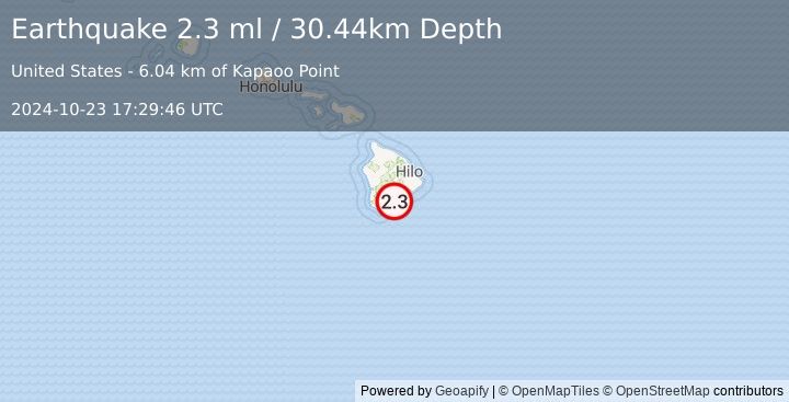 Earthquake 12 km ESE of Pāhala, Hawaii (2.3 ml) (2024-10-23 17:29:46 UTC)