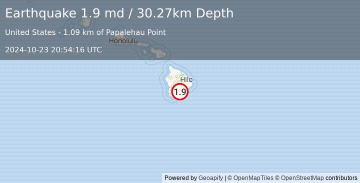 Earthquake 12 km E of Pāhala, Hawaii (1.9 md) (2024-10-23 20:54:16 UTC)