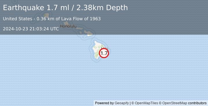 Earthquake 9 km S of Fern Forest, Hawaii (1.7 ml) (2024-10-23 21:03:24 UTC)