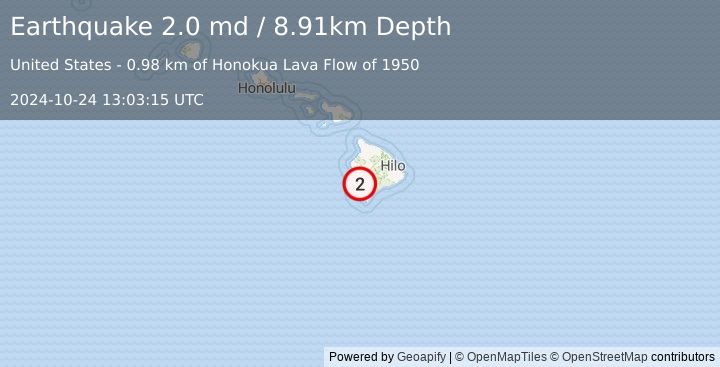 Earthquake 15 km SSE of Honaunau-Napoopoo, Hawaii (2.0 md) (2024-10-24 13:03:15 UTC)