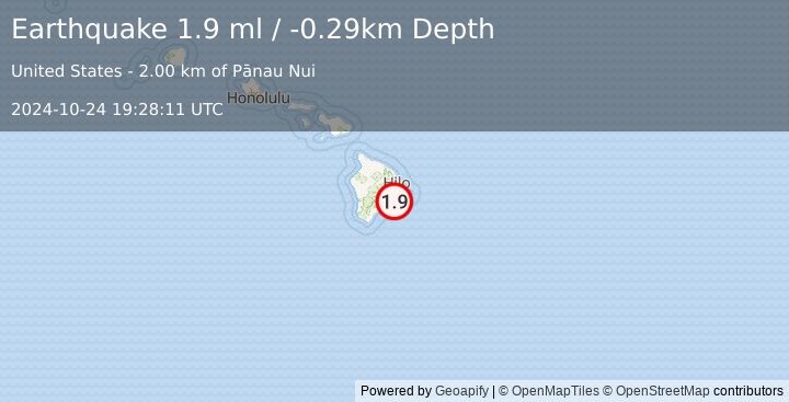 Earthquake 12 km S of Fern Forest, Hawaii (1.9 ml) (2024-10-24 19:28:11 UTC)