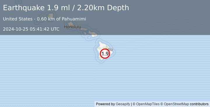 Earthquake 18 km W of Volcano, Hawaii (1.9 ml) (2024-10-25 05:41:42 UTC)