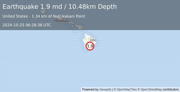 Earthquake 12 km E of Pāhala, Hawaii (1.9 md) (2024-10-25 06:28:38 UTC)