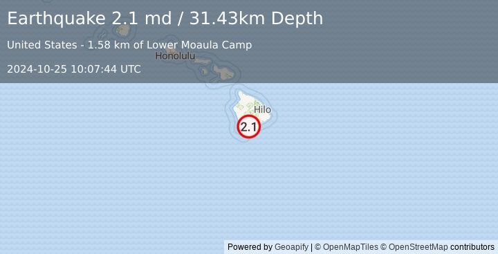 Earthquake 4 km SW of Pāhala, Hawaii (2.1 md) (2024-10-25 10:07:44 UTC)