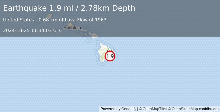 Earthquake 8 km S of Fern Forest, Hawaii (1.9 ml) (2024-10-25 11:34:03 UTC)