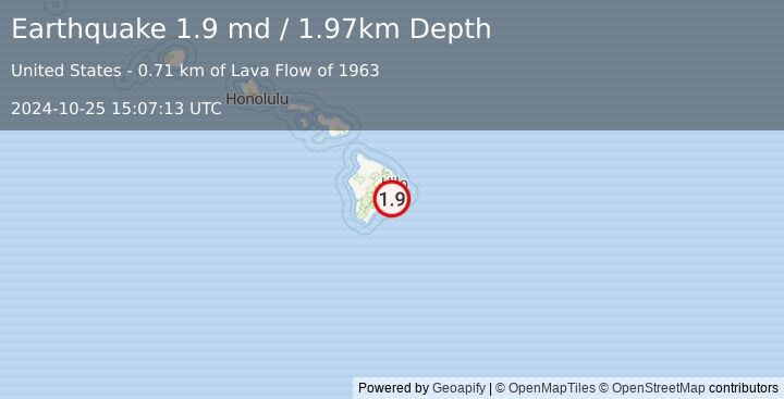 Earthquake 8 km S of Fern Forest, Hawaii (1.9 md) (2024-10-25 15:07:13 UTC)