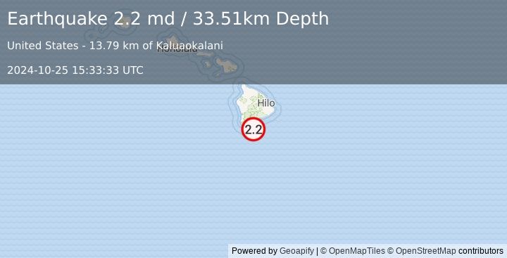 Earthquake 18 km SE of Naalehu, Hawaii (2.2 md) (2024-10-25 15:33:33 UTC)