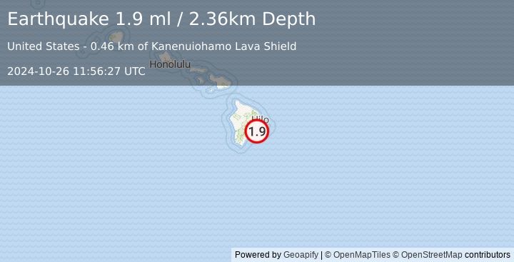 Earthquake 10 km SE of Volcano, Hawaii (1.9 ml) (2024-10-26 11:56:27 UTC)