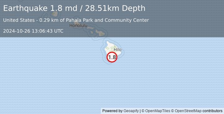 Earthquake 0 km E of Pāhala, Hawaii (1.8 md) (2024-10-26 13:06:43 UTC)