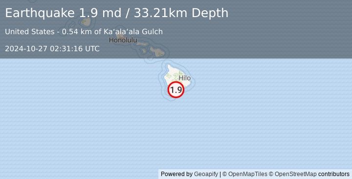 Earthquake 1 km ENE of Pāhala, Hawaii (1.9 md) (2024-10-27 02:31:16 UTC)