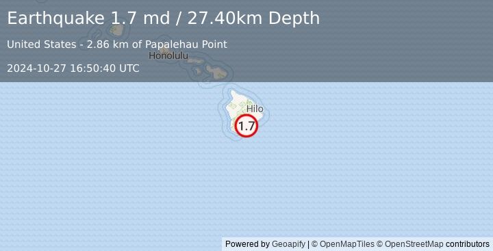 Earthquake 13 km E of Pāhala, Hawaii (1.7 md) (2024-10-27 16:50:40 UTC)