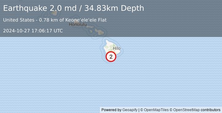 Earthquake 6 km S of Pāhala, Hawaii (2.0 md) (2024-10-27 17:06:17 UTC)