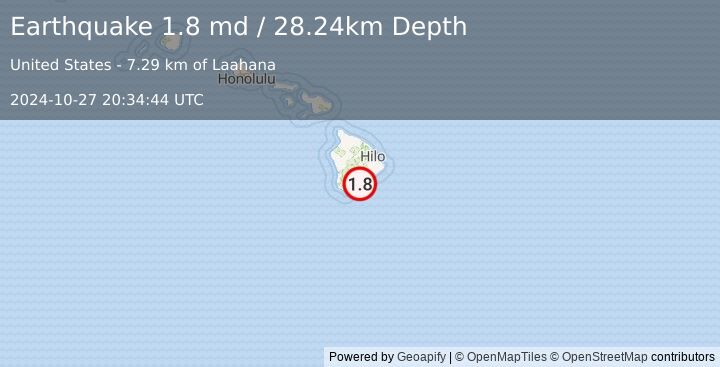 Earthquake 14 km ESE of Pāhala, Hawaii (1.8 md) (2024-10-27 20:34:44 UTC)