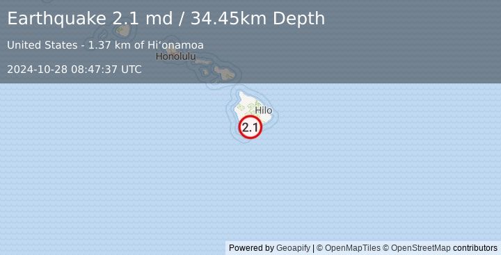 Earthquake 2 km SSW of Pāhala, Hawaii (2.1 md) (2024-10-28 08:47:37 UTC)