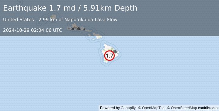 Earthquake 22 km W of Volcano, Hawaii (1.7 md) (2024-10-29 02:04:06 UTC)