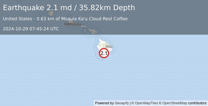 Earthquake 3 km NNE of Pāhala, Hawaii (2.1 md) (2024-10-29 07:45:24 UTC)