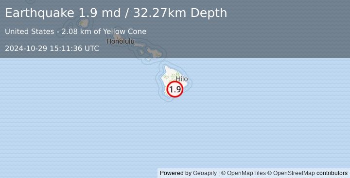 Earthquake 11 km NE of Pāhala, Hawaii (1.9 md) (2024-10-29 15:11:36 UTC)